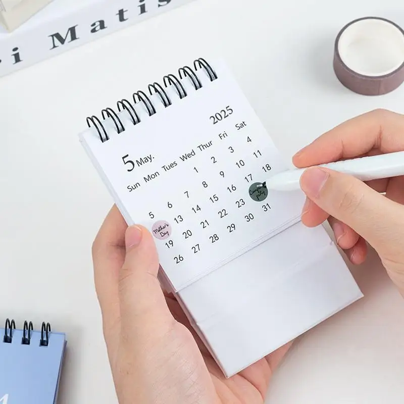 Mini calendário de mesa 2025, decoração criativa de escritório, calendário de mesa, memorando diário, planejador de aprendizagem, material de escritório