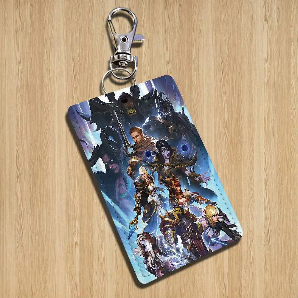 GAME W-World Of Warcraft-ES Rectangle ID Card Case Keychain Access Card Bag Key Tag Ring Leather Card Holder Key Ring Access