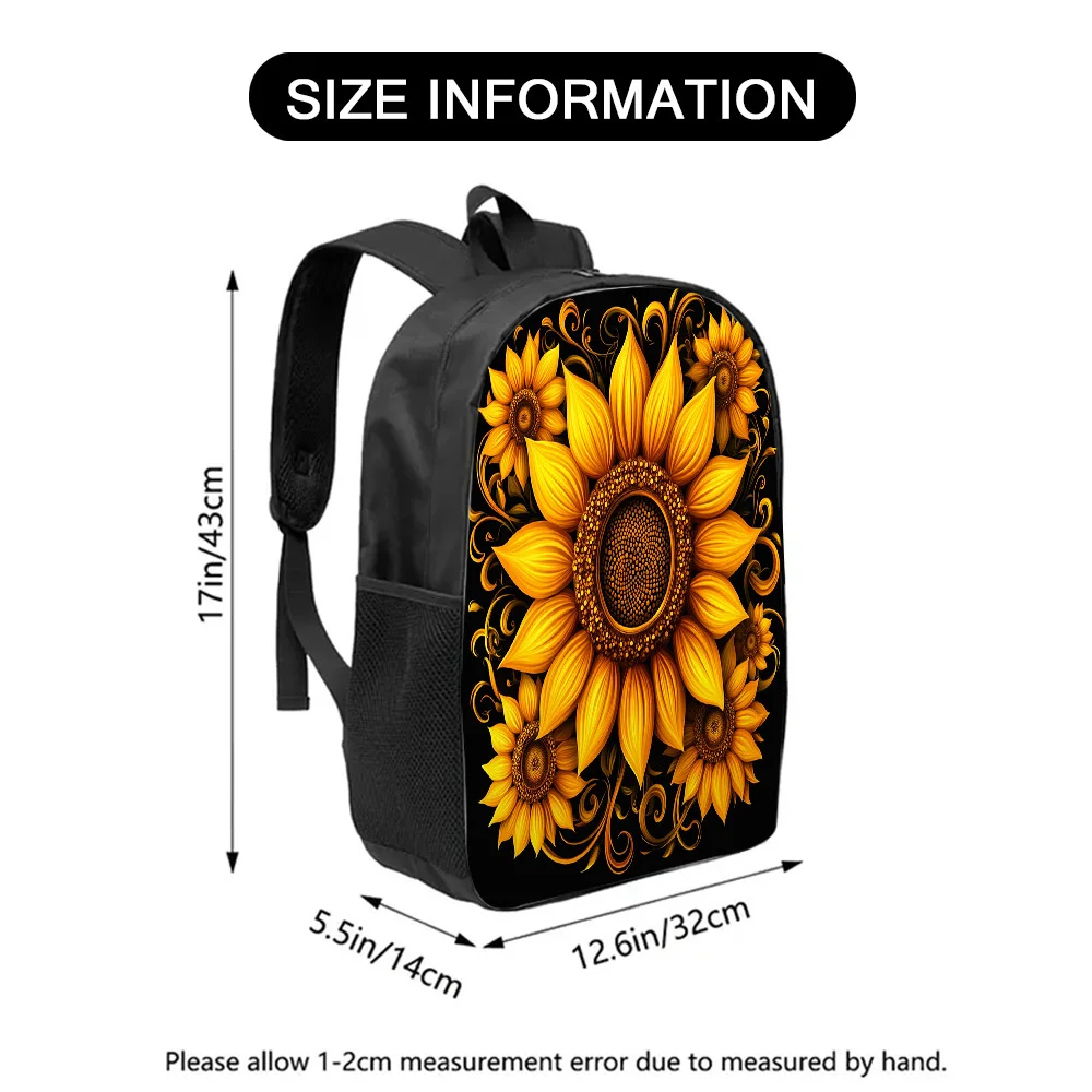 

Single-piece sunflower floral pattern backpack with comfortable shoulder straps and spacious interior, suitable for long-