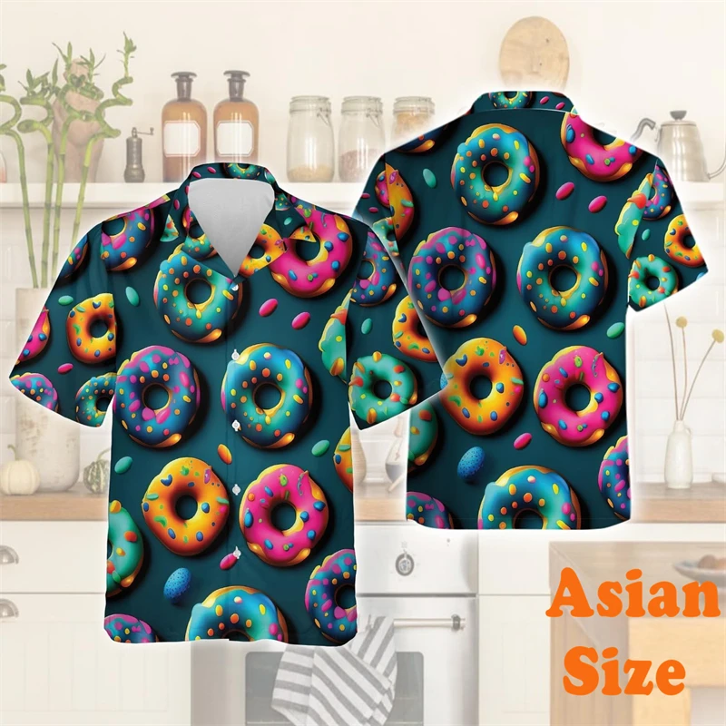 Colorful Fun Donuts Hawaii Shirt For Men And Women Outdoor Vacation Casual Shirts Cute Kawaii Food Graphic Fashion Unisex Blouse