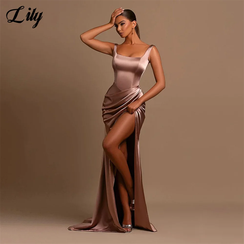 Robes de soirée sirène à col carré Lily pour femmes, robe de Rhsexy, haute fente plissée, tache de fibre précieuse, acheter, 2024