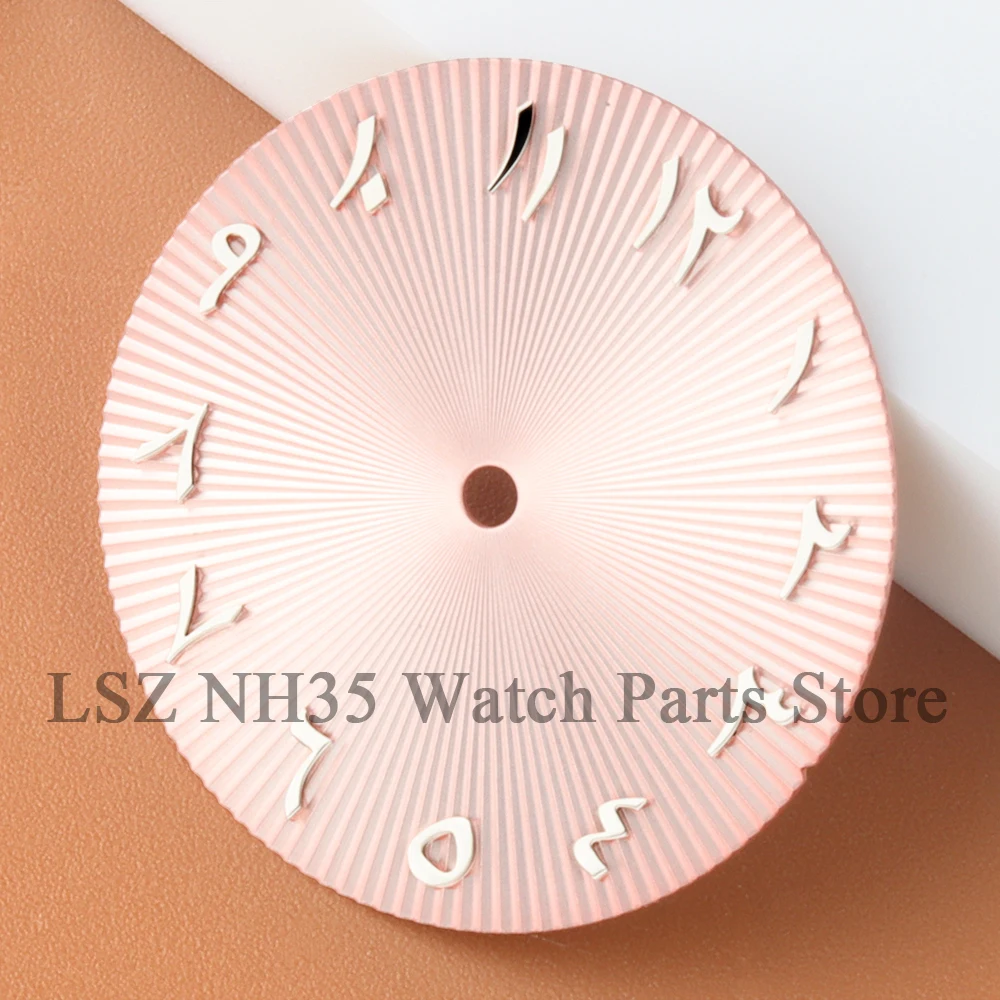 Quadrante con numeri arabi nero marrone verde blu rosa da 28,5 mm non luminoso per movimento NH35/NH36 quadrante in acciaio inossidabile riparazione orologio