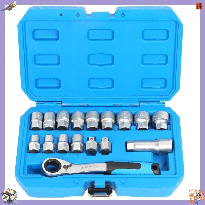 Durable 17 Pieces Piercing Ratchet Sleeve Two-way Wrench Set 12 Angle Sleeve Batch Connector Set Sleeve Tool