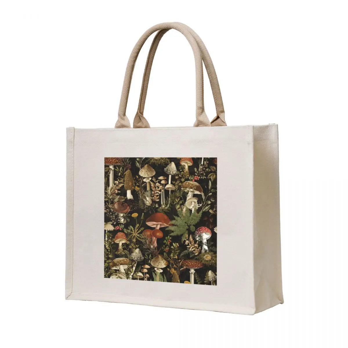 

Vintage Midnight Mushrooms Forest Botanical Night Garden Pattern - Black Tote Bag sac pour femme cute pouch bag