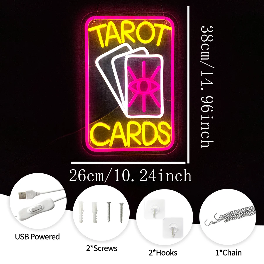 Tarot Cards Led Neon Sign, Used For Wall Decor, Gothic Room, Game Room, Bohemian Room, Meditation Room, Halloween Wall Lamp.