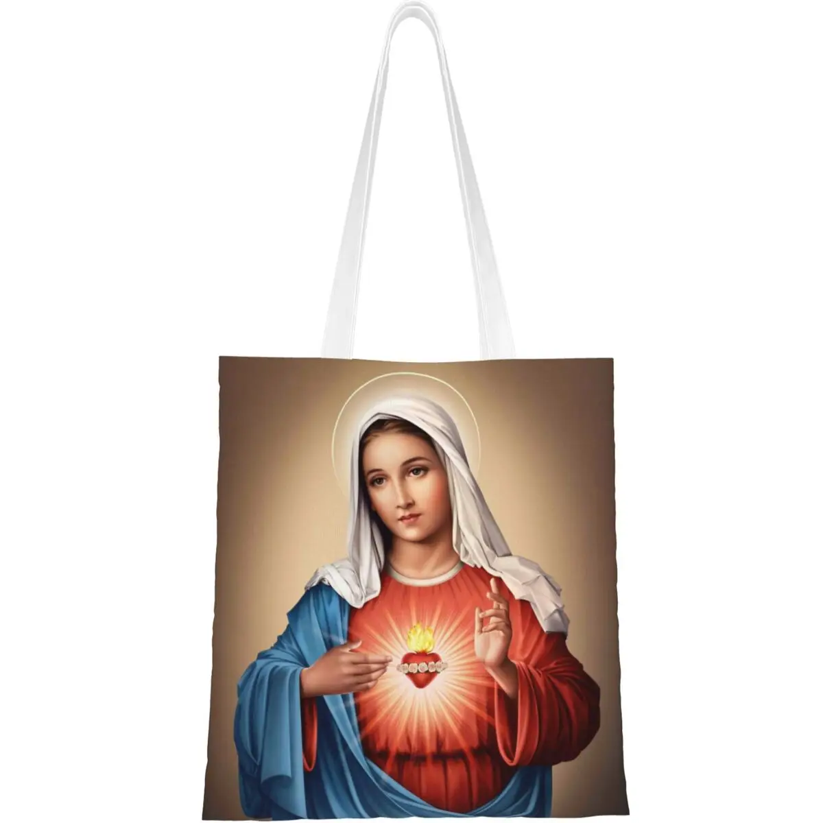 Heart Of Mary Catholic Canvas Tote Bag Fashion Large Capacity Grocery Bag for Women Christ Christian Student Bags