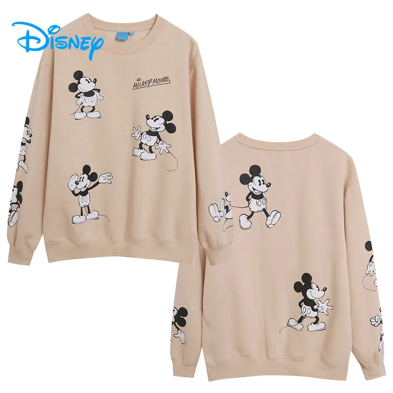 Disney Mickey Mouse Fleece Sweatshirt Women Casual Embroidery Pullover Tops O Neck Long Sleeve Female Cartoon Jumper Streetwear