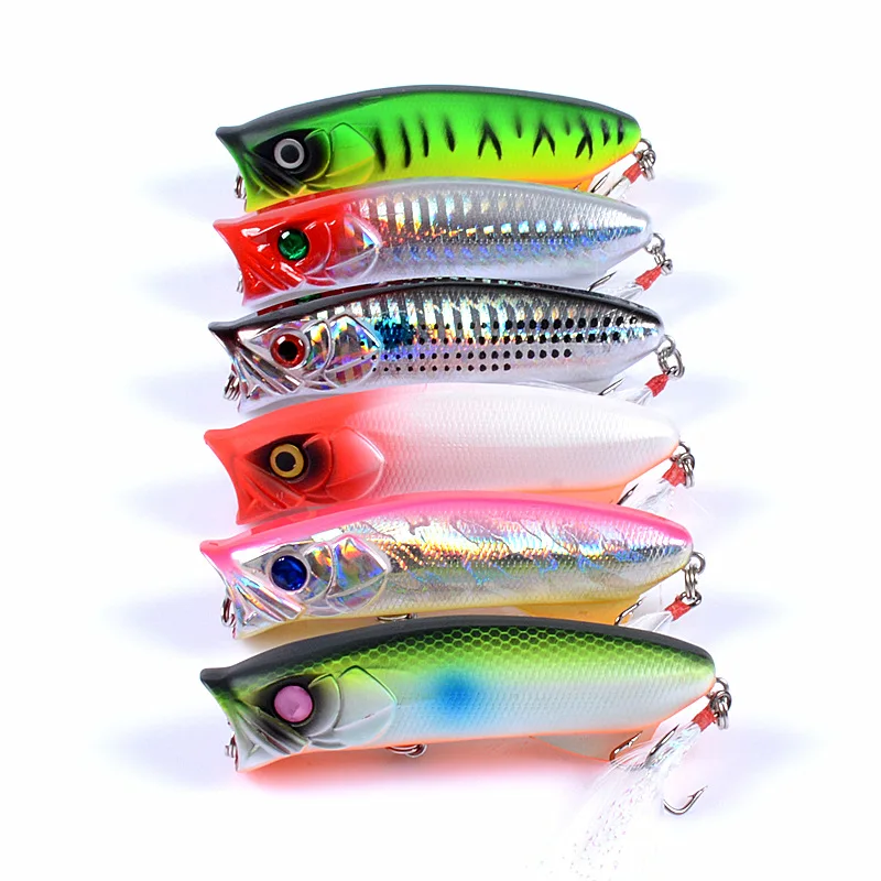 Isca Artificial Flutuante Hot Popper 8cm 11.3g com Anzol de Pena, Ultra Realista, para Arremesso Longo em Água Doce e Salgada, para Tarpon, Robalo e Perca