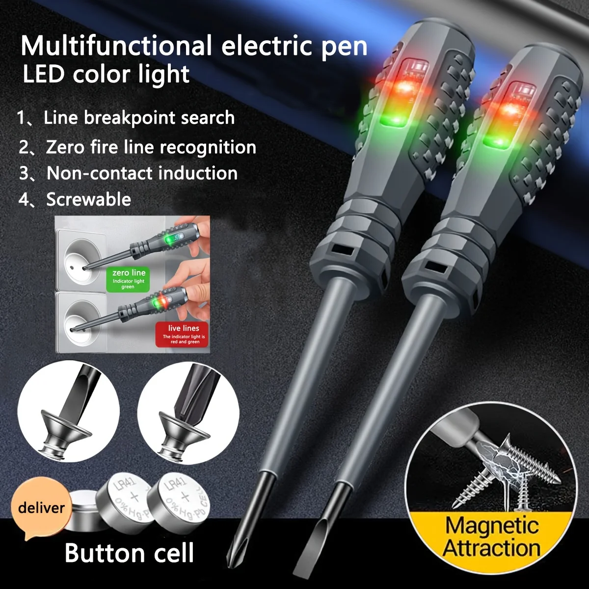 Multi-function Electrician Test Screwdriver AC Non-contact Induction Test Pen Voltage Tester,70-600V Red Green Induction Lights