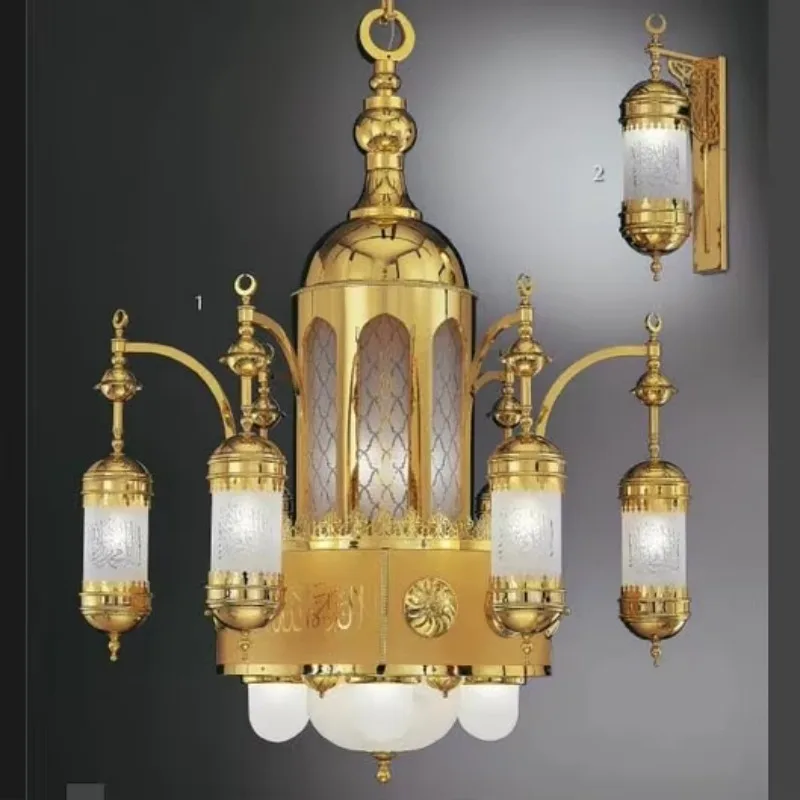 Luxury Islamic mosque lantern lamp chandelier custom luxury gold hanging chandelier
