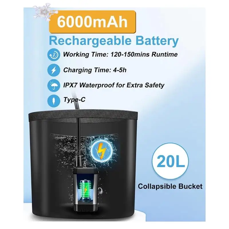 

Portable Camping Shower Rechargeable,6000Mah Battery, Ideal For Outdoor Travel, Gardening & Car Washing