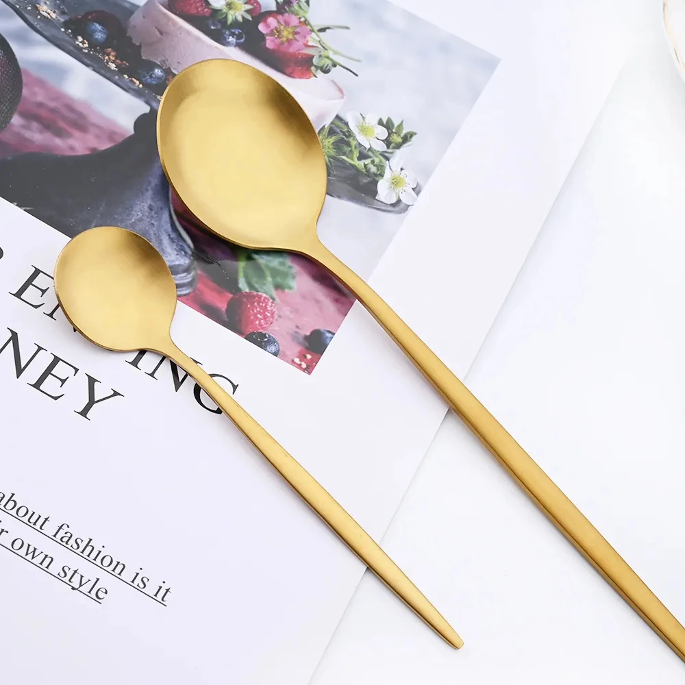 16Pcs Dinnerware Set Matte Gold Cutlery Set Stainless Steel Flatware Kitchen Knife Fork Spoon Tableware Set For Hotel Wedding