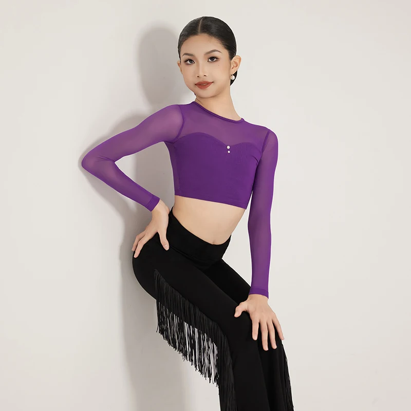 

Одежда для латинских танцев для девочек, короткие топы, брюки с кисточками, костюм для бальных танцев, тренировочная одежда для румбы, ча-ча, L14584