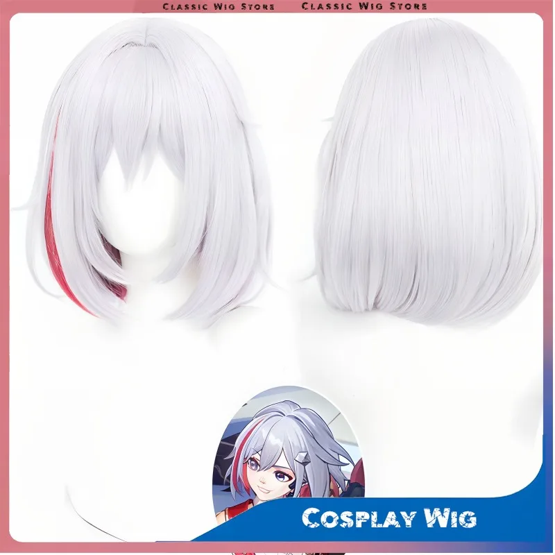 Star rail anime cosplay peruca médio longo branco com vermelho misturado bob cabeça perucas de cabelo para mulheres adulto cos anime festa dia das bruxas