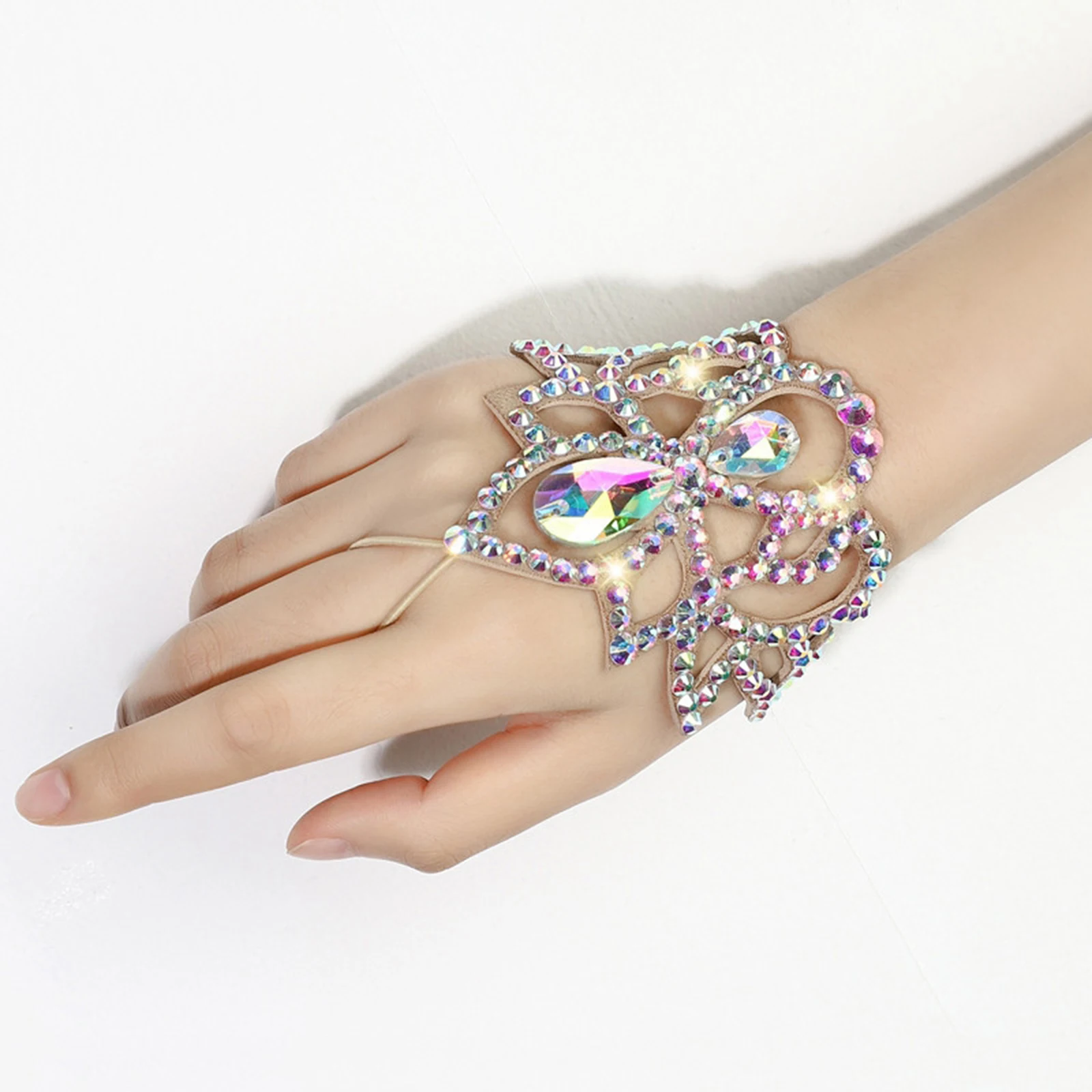 Women Belly Dance Bracelet Sparkling Wristband Boho Shining Rhinestone Bracelet Wristlet for Bridesmaid Stage Performance Party