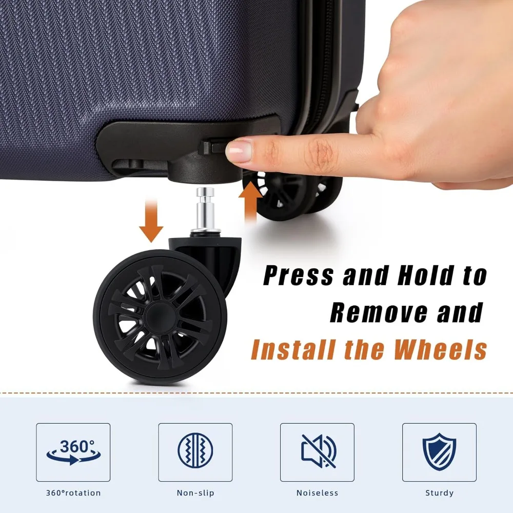 حقائب صلبة قابلة للتوسيع مع عجلات قابلة للفصل، مجموعة أمتعة خفيفة الوزن معتمدة من شركة الطيران، 22 × 14 × 9 بوصة للسفر #4