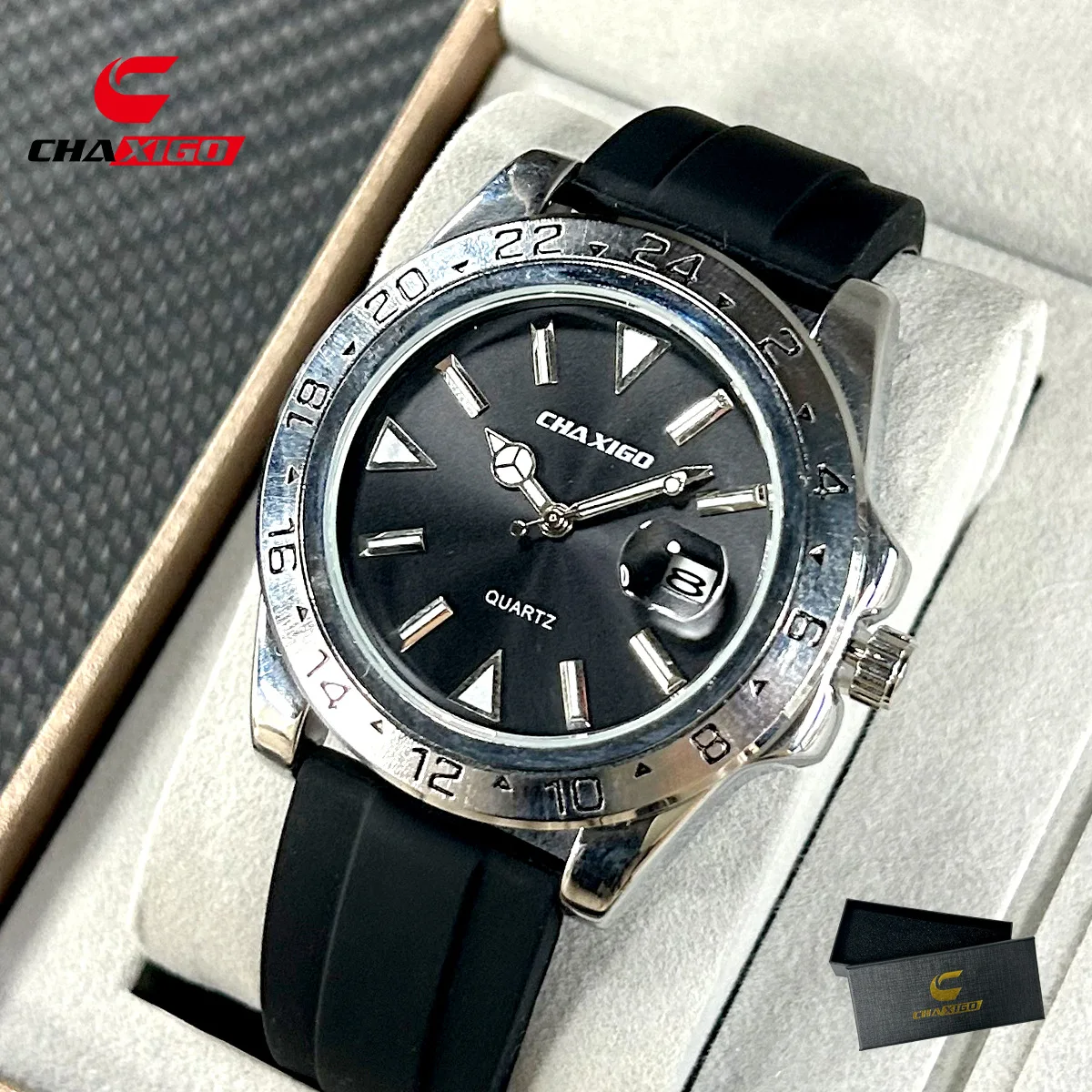 

CHAXIGO Водонепроницаемый мужской силиконовый ремешок W atch Спортивный водонепроницаемый светящийся календарь о атмосферных универсальных кварцевых часах