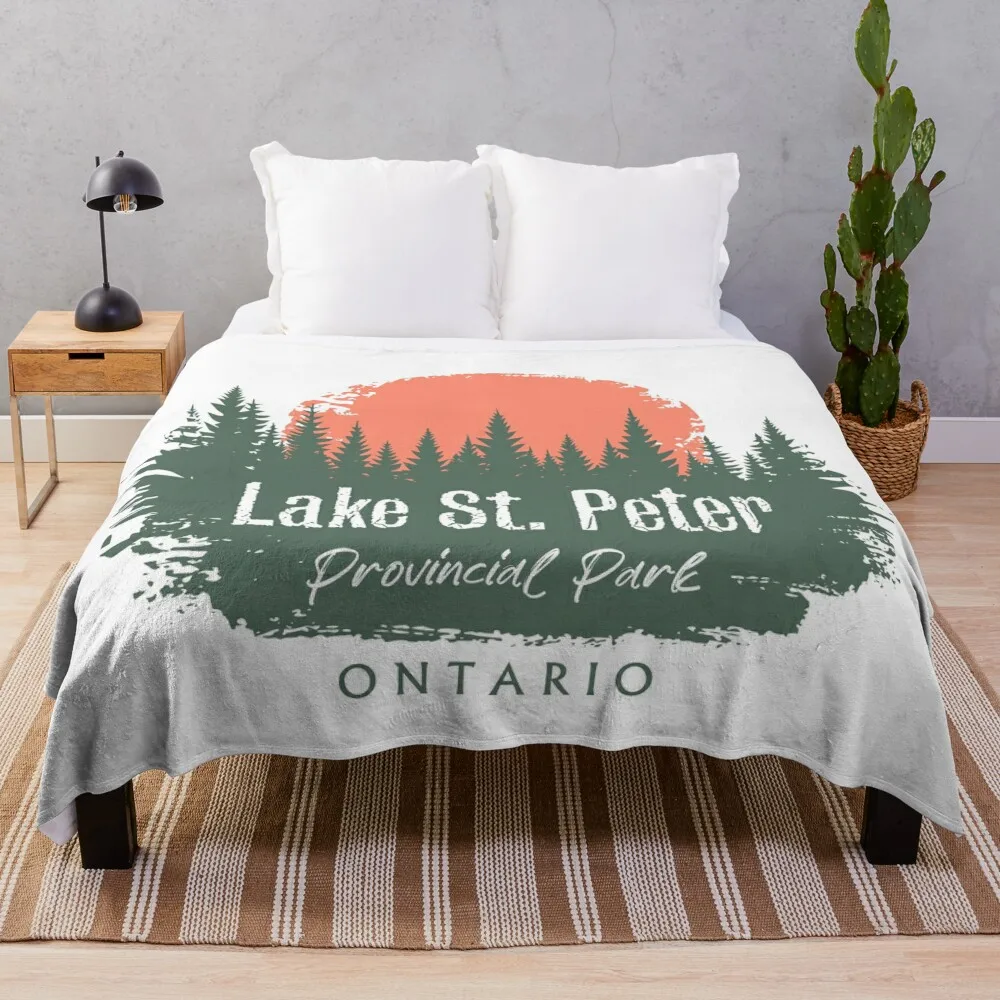 Lake St. Peter Provincial Park Ontario Forest And Sunset Throw Blanket Summer Furry Multi-Purpose Blankets