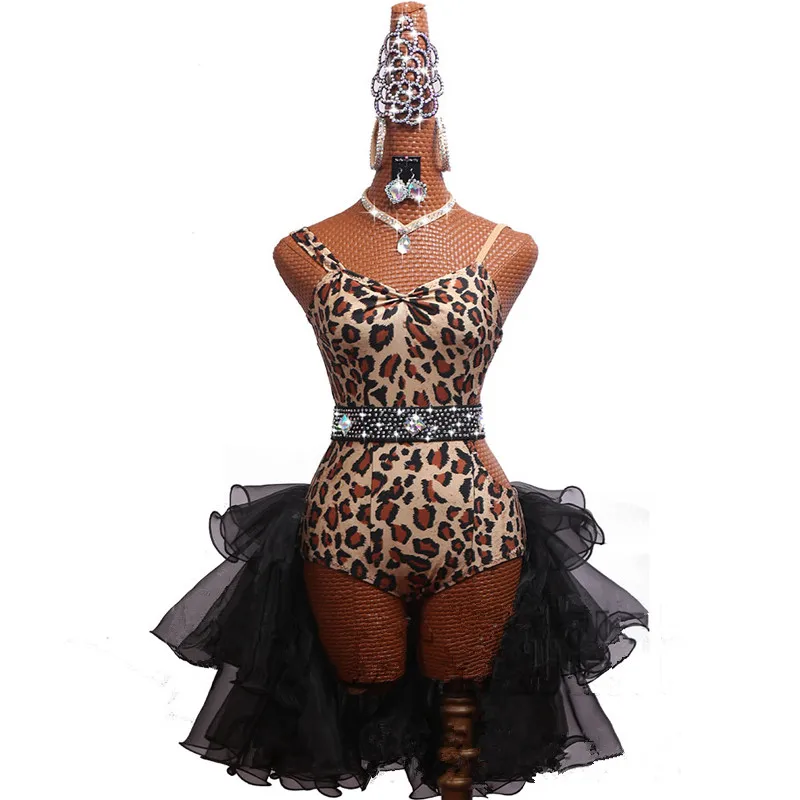 

2025 Latin Dance Competition Dress Women Senior Sexy Leopard Print Show Skirt Girls Costume Sport Party Practice Wear