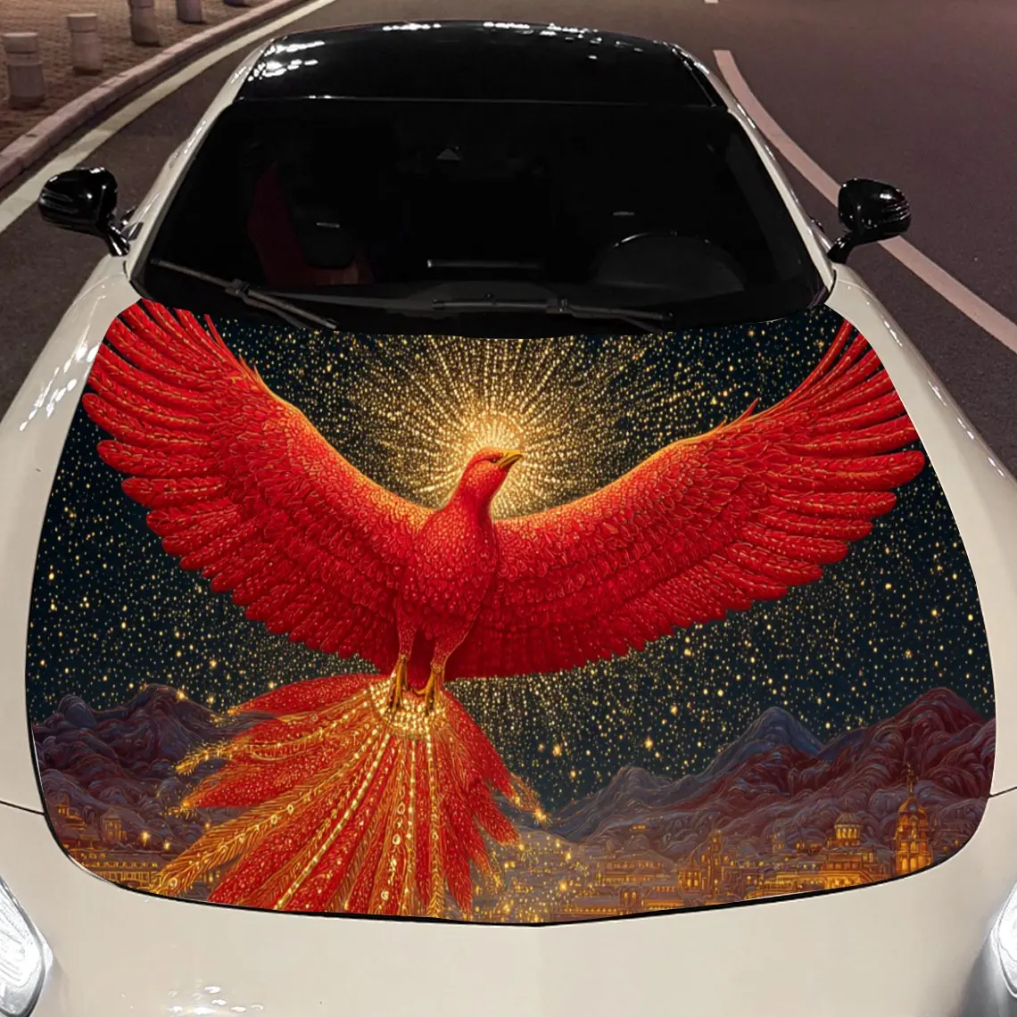 Gorgeous fiery red phoenix print,car hood stickers,PVC waterproof Self adhesive car hood sticker,car hood decoration protection