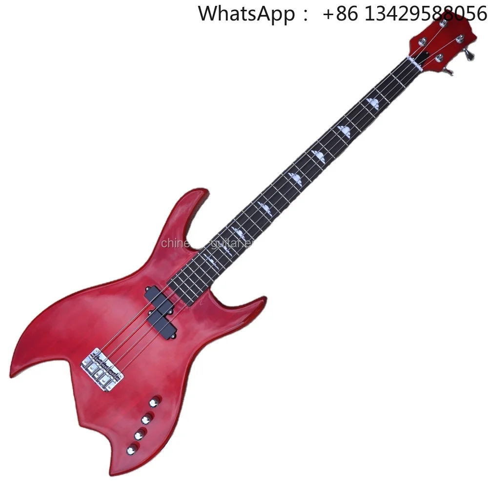 Flyoung Wholesale Electric Bass Guitar Unusual Shape Electric bass Red 4 strings Bass Guitar