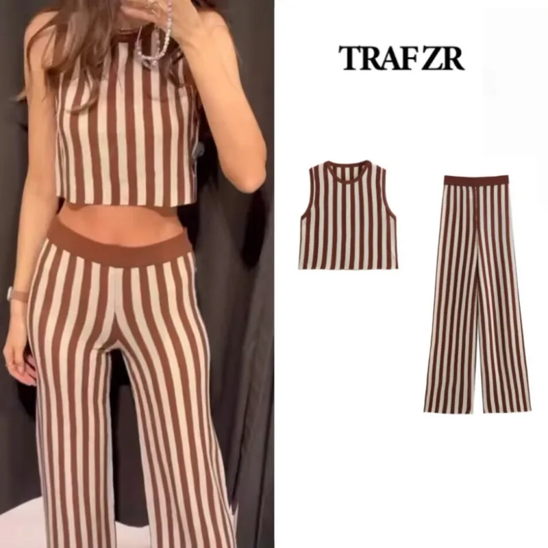 TRAF ZR Pants Sets Luxury Elegant 2024 Women\'s Summer Elegant Korean Style Knit Sets of Two Pieces for Modern Women Set