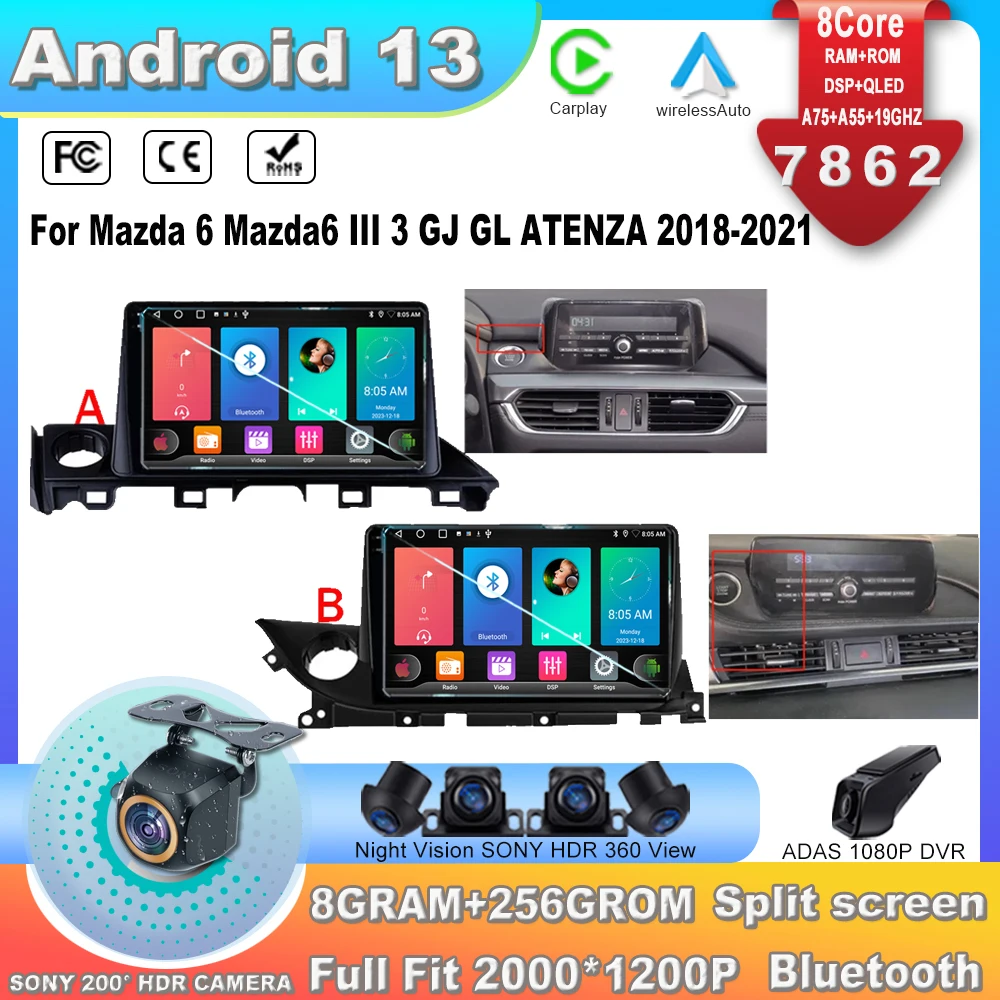 Android 13 Car Dvd For Mazda 6 Mazda6 III 3 GJ GL ATENZA 2018 -2021 Auto Radio Stereo Head Unit GPS Navigation 5G Wifi Navigatio