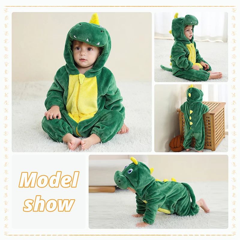 MICHLEY Halloween Dinosaur Leopard Winter Baby Romper Infant Costume Clothes For Newborn Boys Flannel Cute Bodysuit Pajamas Bebe