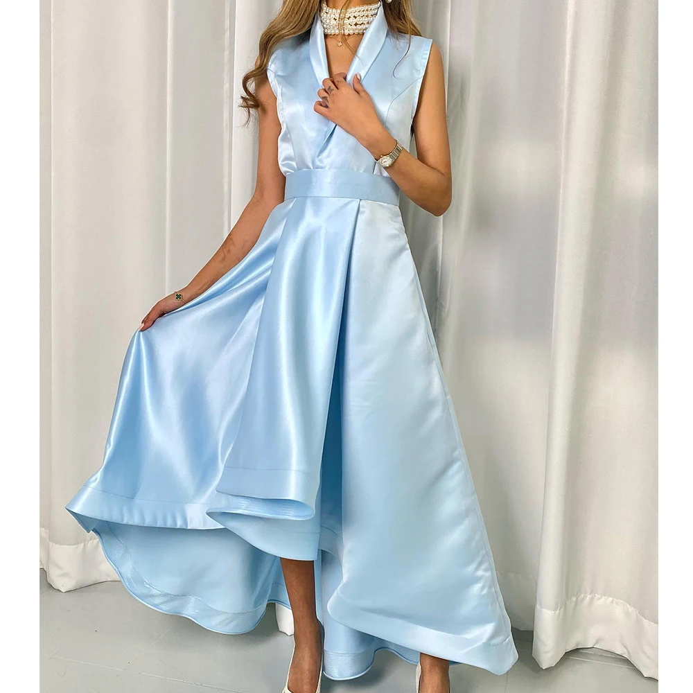 Customized Graceful V-Neck Sleeveless Evening Dress Temperament A-Line Belt Pleats Photo Color Party Gown vestidos para mujer