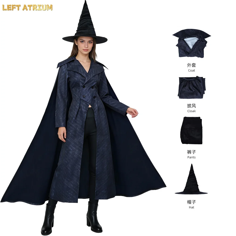 

New Move Wicked：For Good Elphaba Cosplay Costume Black Dress with Hat For Adult Halloween Party