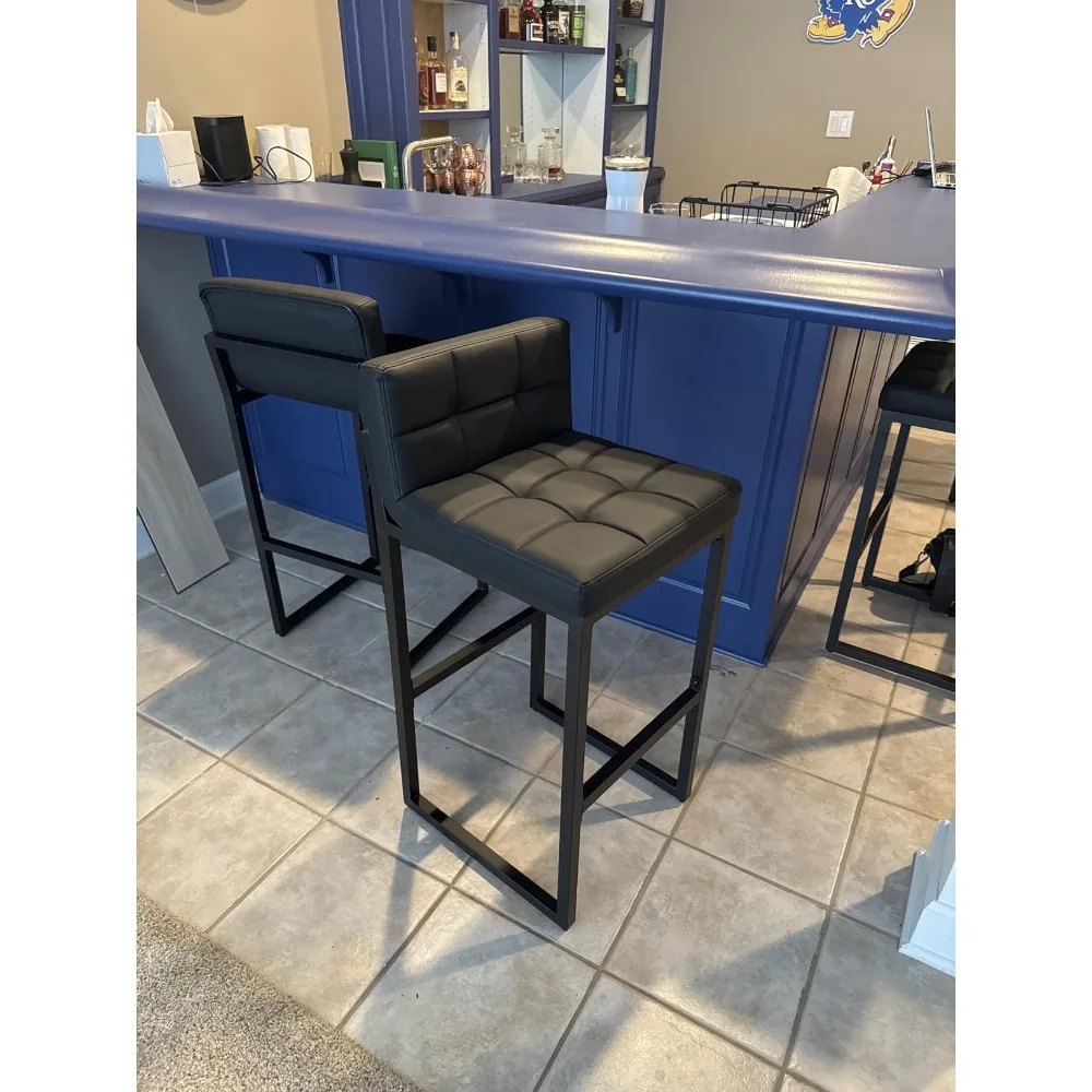

Bar Stools Set of 4 – 26'' Modern Counter Height, PU Leather Island Seats with Low Back & Thickened Metal Legs
