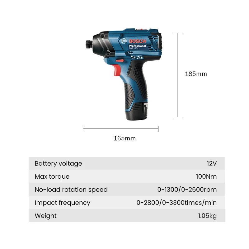 Bosch GDR120-Li Electric Drill Cordless Driller 100Nm Torque 12V Jack Impact Wrench Screwdriver Bosch Power Tools with 2 Battery