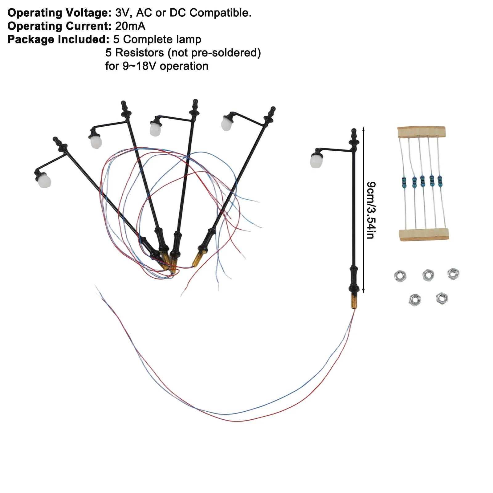 جديد آخر الشارع 1:87 3.54 \\\" 5 قطعة LED أضواء المصباح السكك الحديدية مقياس 90 مللي متر بناء HO OO عمود الإنارة تخطيط نموذج نماذج #3