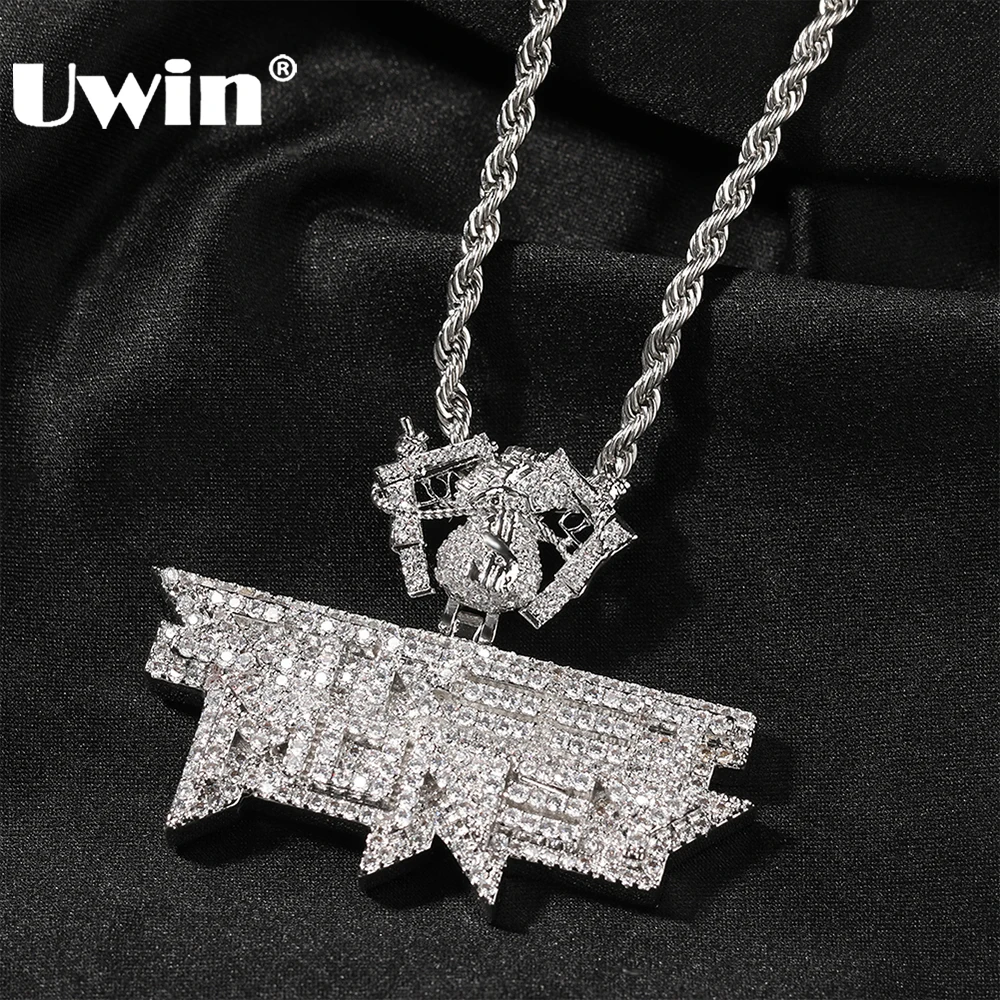 UWIN STREET MONEY Pendant Necklaces Icy Cubic Zircon Money Bag Bail Letters Charms Necklace Fashion Hip Hop Jewelry For Gift