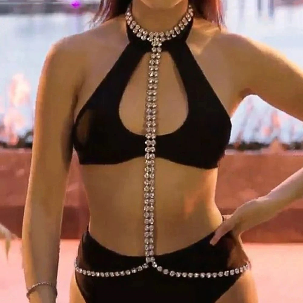 Double Layer Rhinestone Bra Chain Waist Beach Bikini Festivals Top Clothing Sexy Lingerie Chain Jewelry for Women Gift