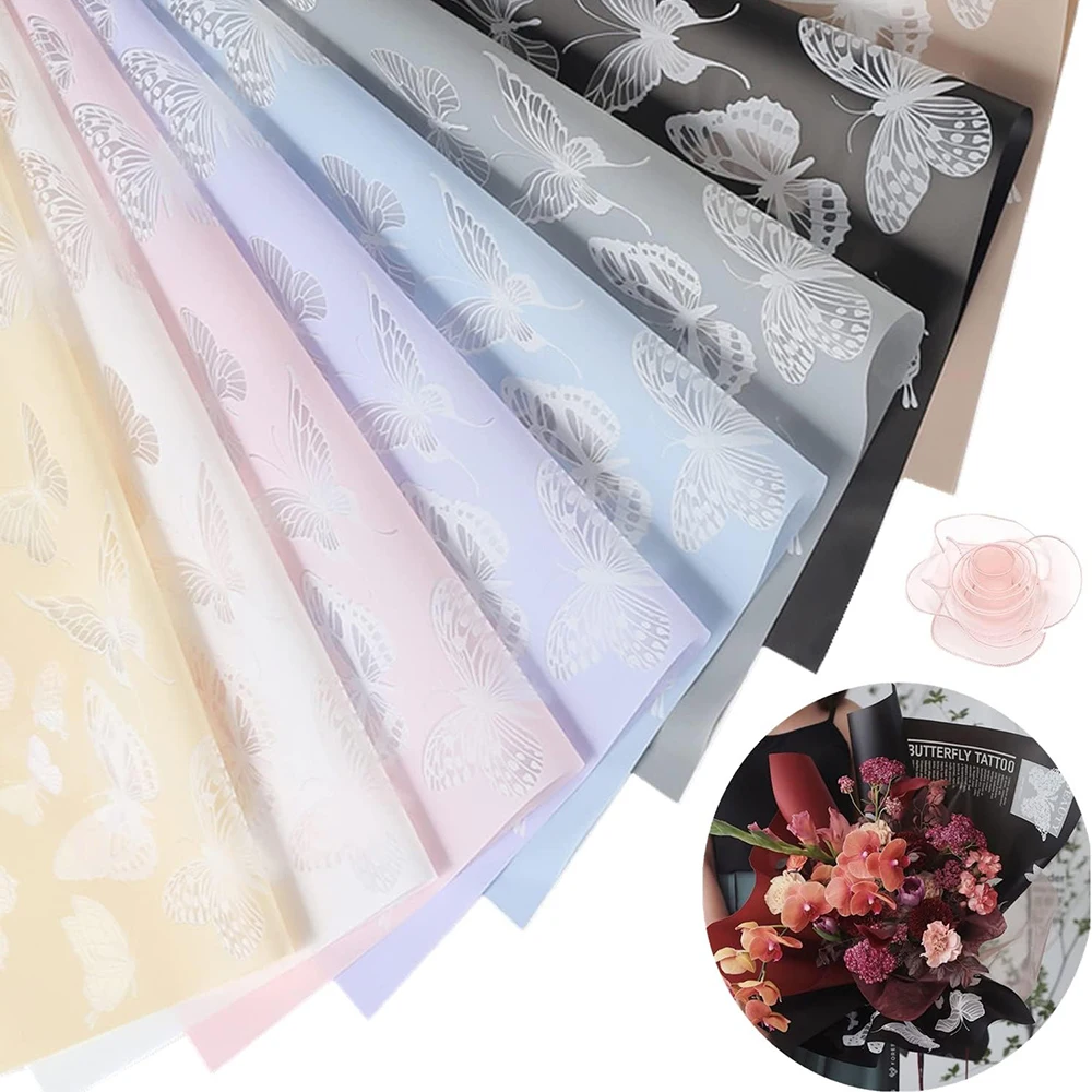 

Flower Wrapping Paper with Butterflies, Matte Floral Wrapping, Waterproof Bouquet Wrapping Paper, 20 Sheets