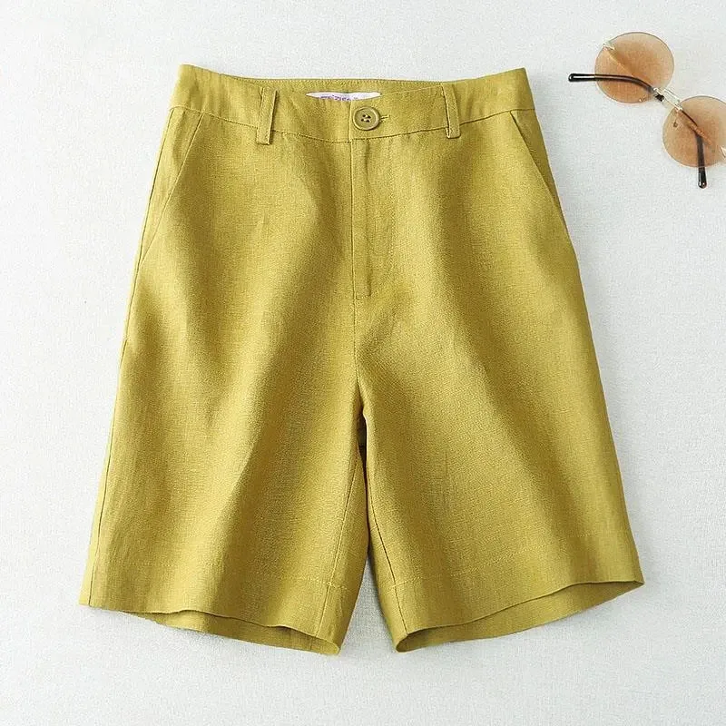 Spring Femme Five Point Wide Leg Shorts Korean Lady Fashion High Waist Cotton Linen Trousers Summer Women Straight Leg Pantalons