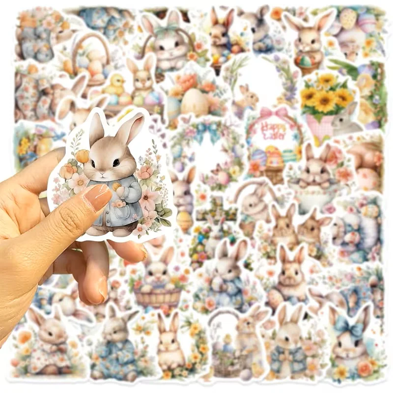 

50 шт. набор наклеек с пасхальным кроликом и пасхальным яйцом-разрываемые весенние декоративные наклейки с милым кроликом и цветочным узором