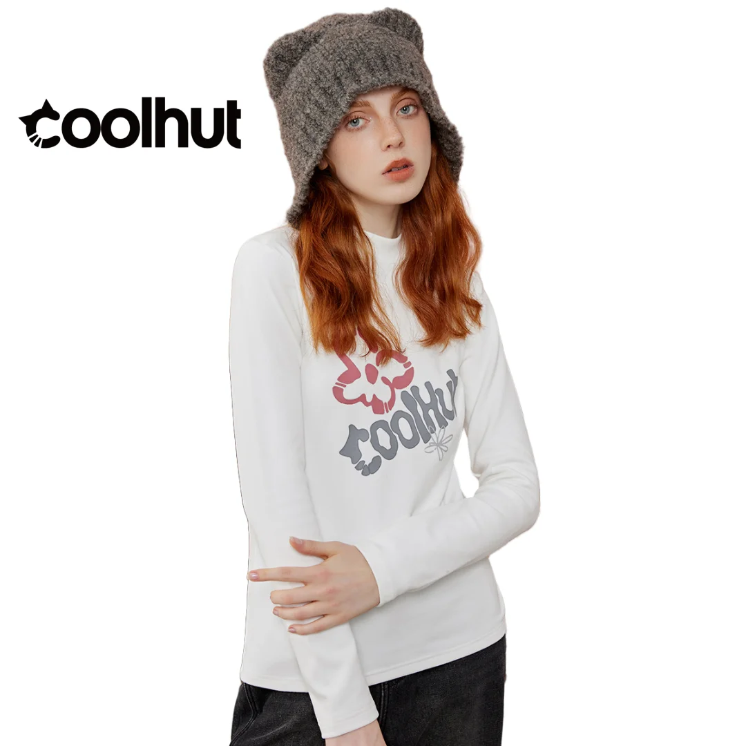 

COOLHUT Women's Brushed Knit Mock Neck Top Y2K Print Long Sleeve Tee for Women Soft Stretch Spring Essential Layering Base Layer
