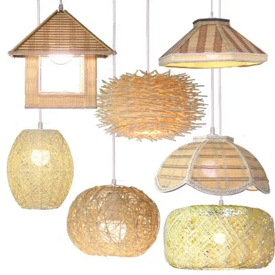 Modern Rattan d-woven Straw Handmade Bamboo E27 LED Warm Light Rattan Cord Ging Lights Wire Suspension Luminaire Vintage image 4