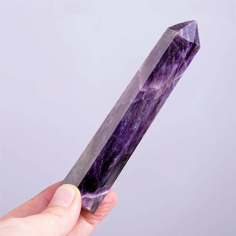 كبير جمشت نقطة عصا كريستال حجر الحرف جمشت سداسية العمود غرفة ديكور الريكي مصقول حجر مسلة منحوتة 8-15 سنتيمتر #1