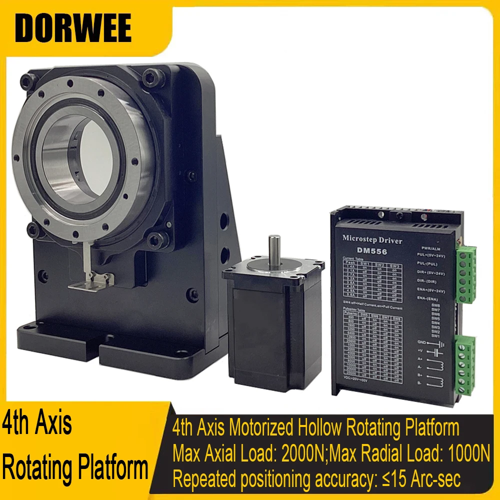 Fourth 4th Axis CNC Electric Hollow Rotary Table Angle Adjustment Table Dividing Disc for Industrial Visual Inspection Cutting