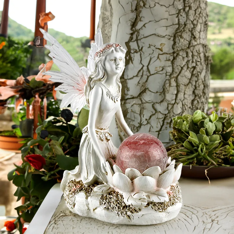 

FARCENT Decorative Garden Crystal Ball Girl Resin Statue with Built-in Solar Lamp Exquisite Outdoor Handicraft Yard Decor