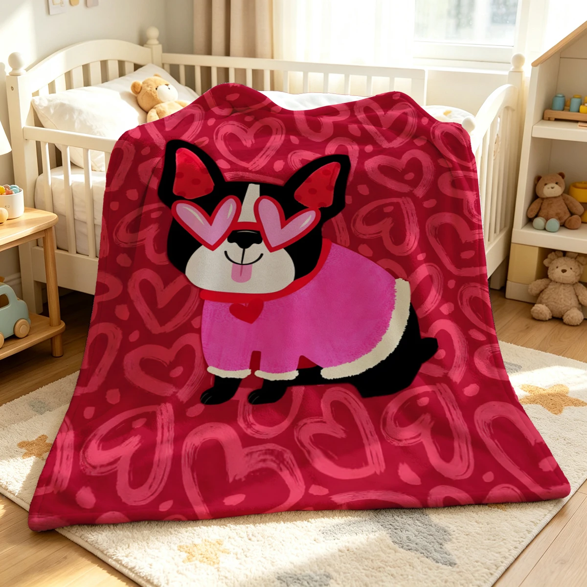 Red Dog Heart Glasses Winter Summer Flannel Blanket Throw Fleece Soft Fuzzy Plush Cozy Fleece Blankets for Sofa Ideal Gifts
