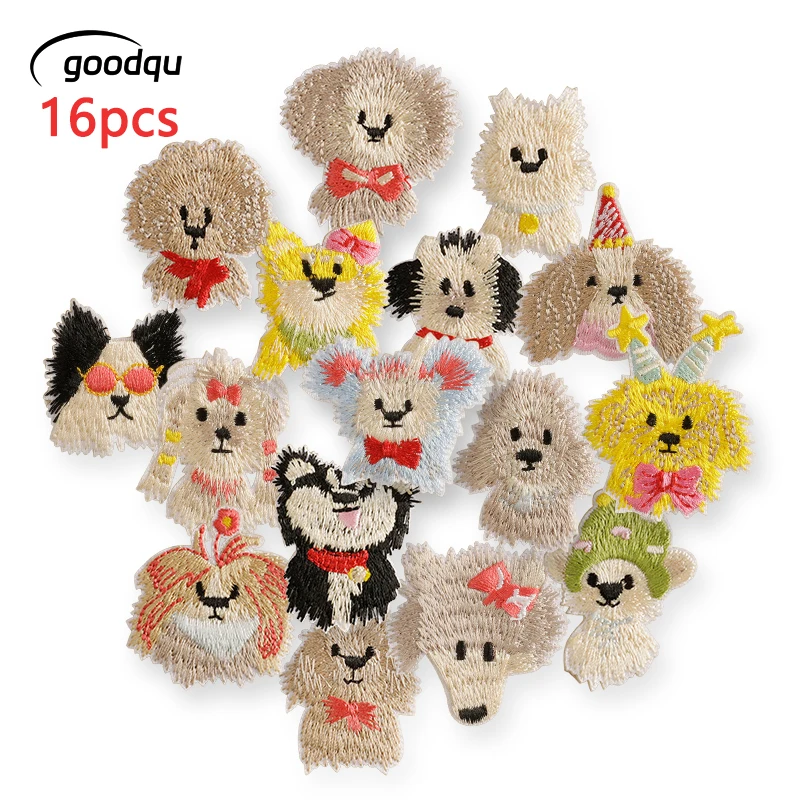 16 шт. самоклеящиеся нашивки для одежды, куртки с вышивкой в виде собак и животных, детская партия для шитья, милые наклейки, упаковка тканей для девочек