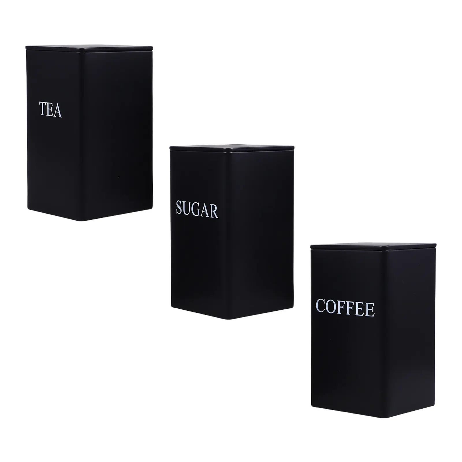 3Pcs Kitchen Storage Canisters Metal Square Coffee Tea Sugar Airtight Food Storage Jars Countertop Organizer Rustic Farmhouse