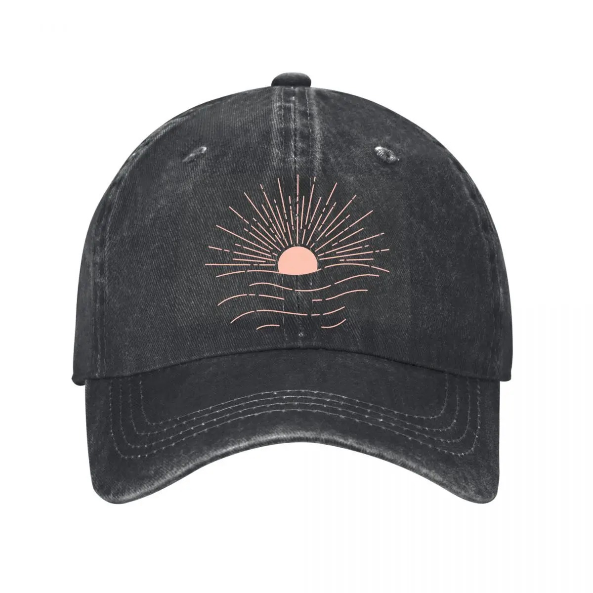 Minimalist Sunrise Over Ocean Waves Line Art Baseball Cap Men Women Distressed Washed Sun Cap Outdoor Workouts Hat