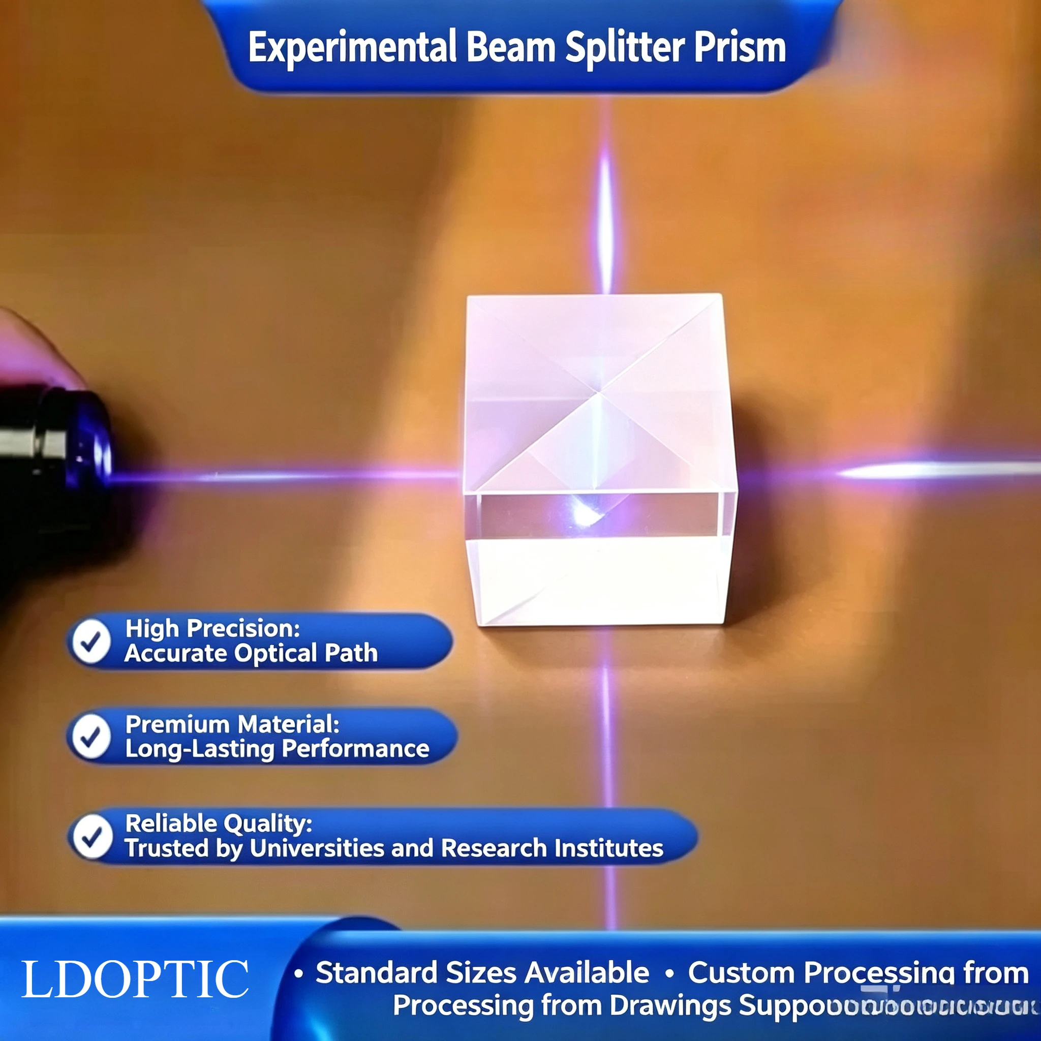 50:50 Cube Beamsplitter Optical Glass Cemented Prism Semi-Reflective for Projector Imaging Lab Beam Splitter