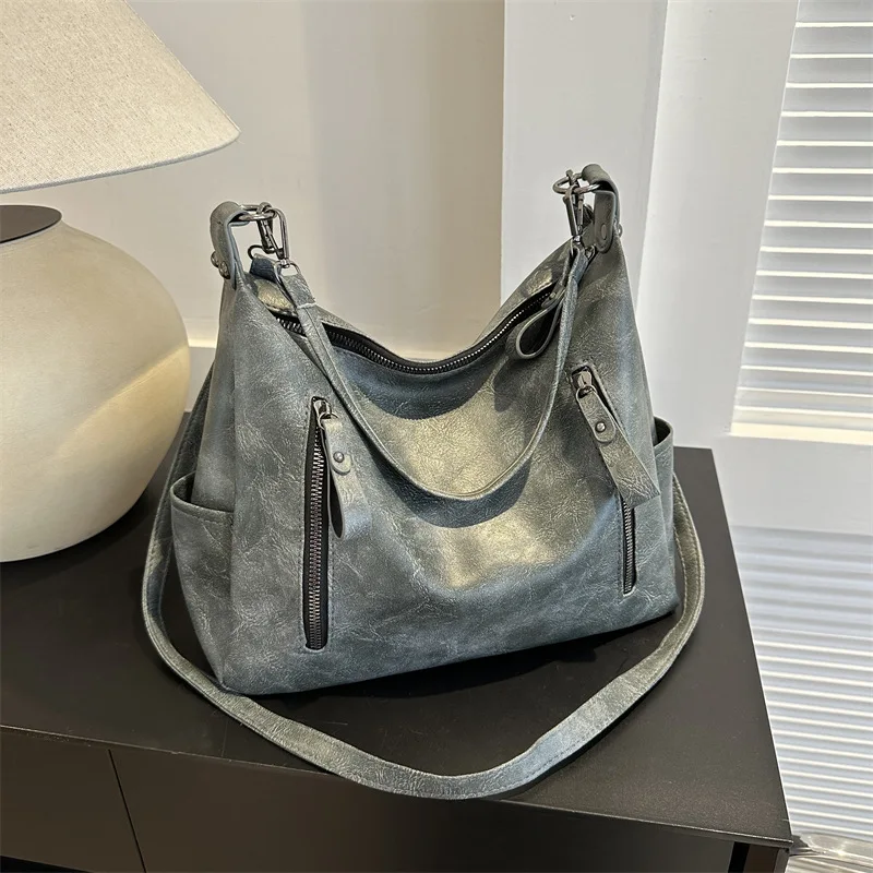 Large Capacity Women's Crossbody Bag Fashionable Vintage Matte Texture Single Shoulder Tote Bag Black Casual Style Polyester...