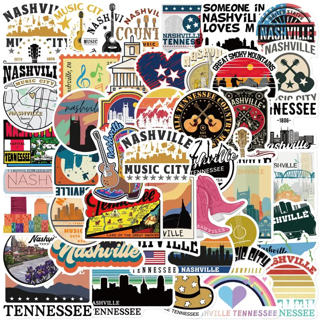 50PCS Cartoon Nashville Tennessee Stickers Aesthetics DIY Phone Motorcycle Laptop Suitcase Cool Fashion Graffiti Sticker Toy